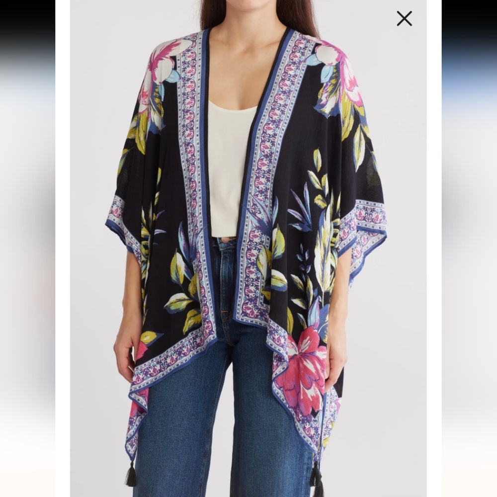 ❌SOLD❌.                    NWT Vince Camuto Floral Blue Purple Kimono Open Front - Picture 3 of 10
